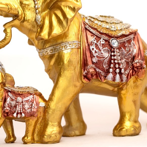 Baby and Mama Elephant Statue With Trunk Facing Upwards Collectible Wealth Lucky - Picture 5 of 7